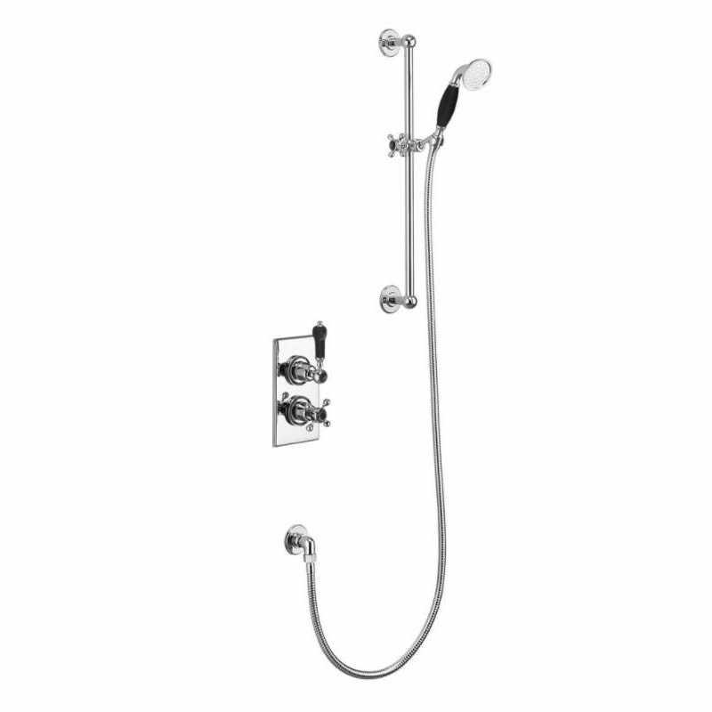 Trent Thermostatic Single Outlet Concealed Shower Valve with Rail, Hose and Handset - Black